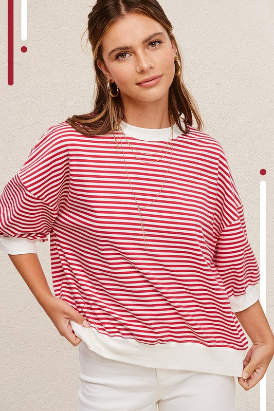 Bianca Crew Neck Stripe Short Sleeve Top