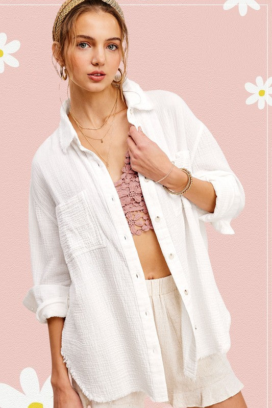 Sutton Crinkled Gauze Button Down Shirt