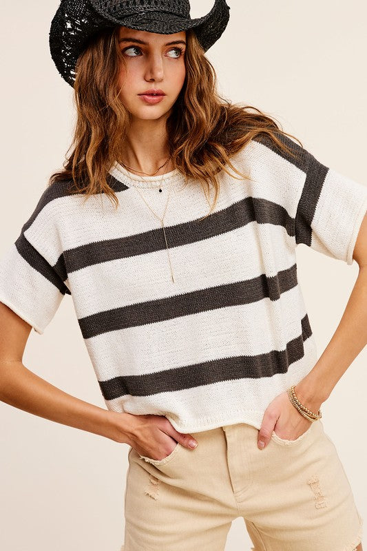 Salki Lightweight Stripe Sweater Short Sleeve Top