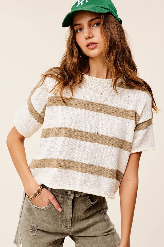 Salki Lightweight Stripe Sweater Short Sleeve Top