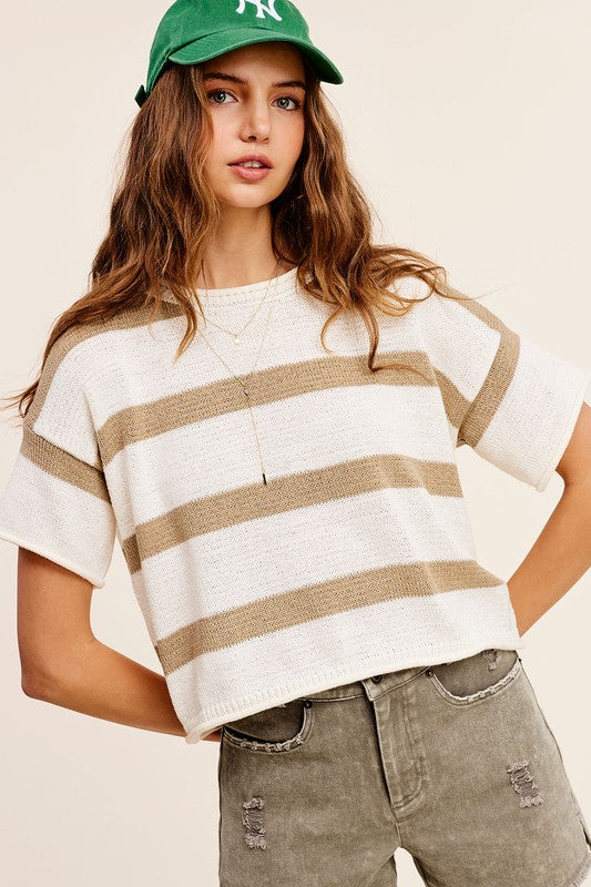 Salki Lightweight Stripe Sweater Short Sleeve Top