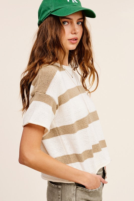 Salki Lightweight Stripe Sweater Short Sleeve Top