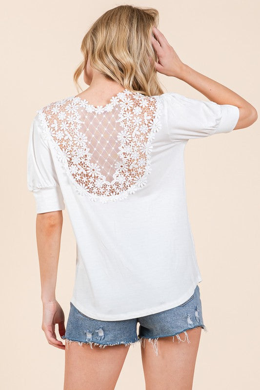 Carlie Lace Back Puff Sleeve Top