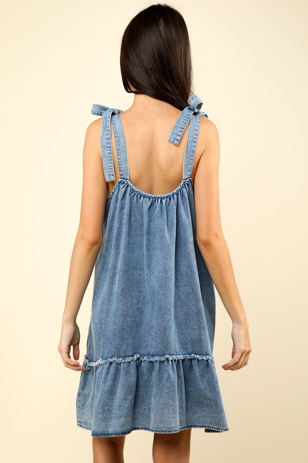 Jazmin Shoulder Tie Washed Denim Mini Dress