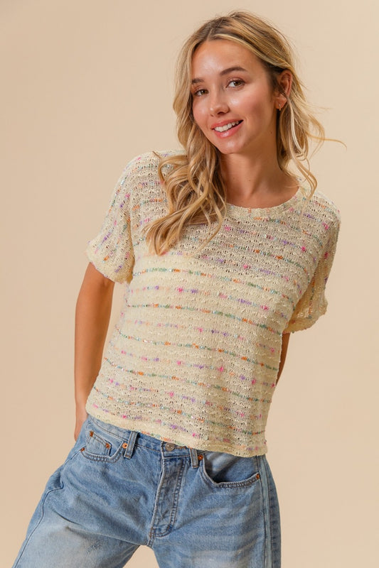 Poppy Striped Popcorn Knit Top