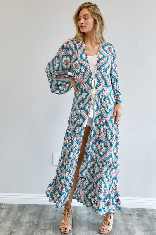 Brynlee Printed Long Sleeve Loose Kimono