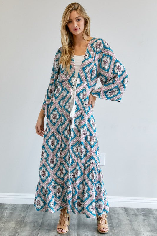 Brynlee Printed Long Sleeve Loose Kimono