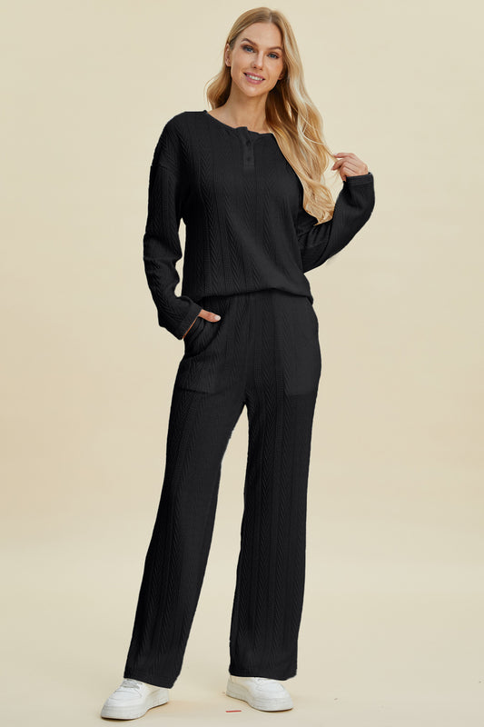 Jeni Cable-Knit Long Sleeve Top and Pants Set