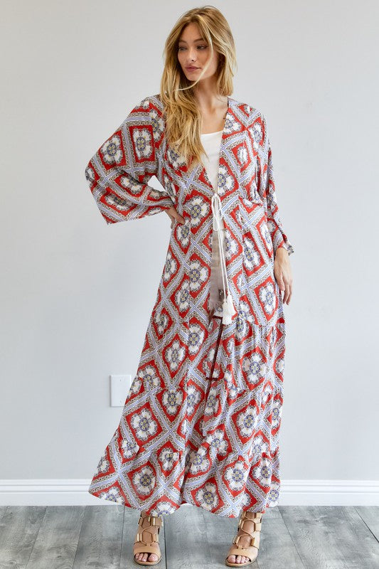 Brynlee Printed Long Sleeve Loose Kimono