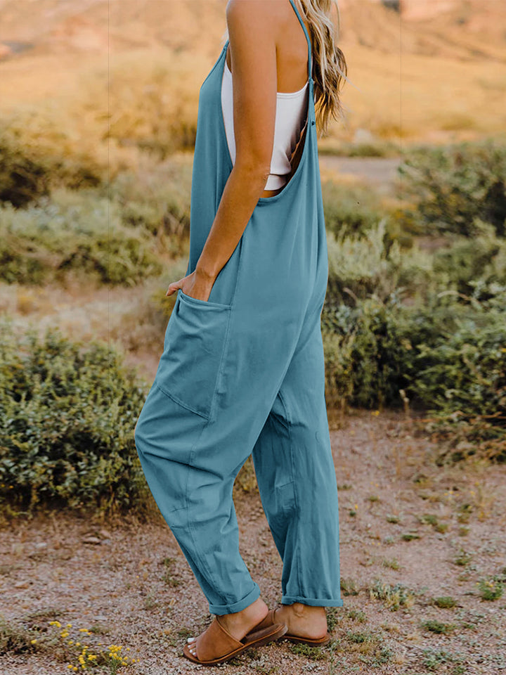 Twiggy Full Size V-Neck Sleeveless Jumpsuit with Pockets