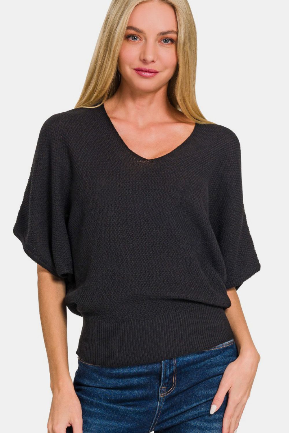 Anna V-Neck Short Sleeve Dolman Sweater