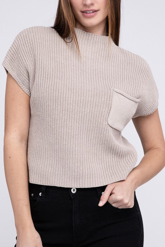 Rae Mock Neck Short Sleeve Cropped Sweater