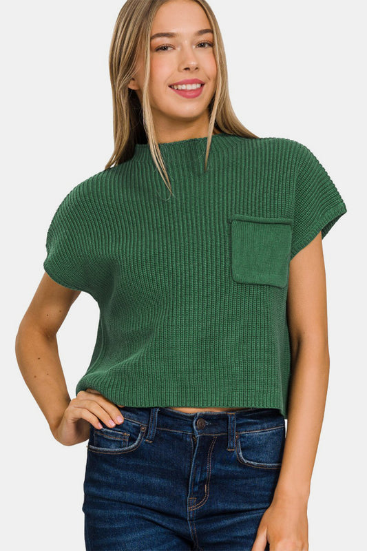 Rae Mock Neck Short Sleeve Cropped Sweater