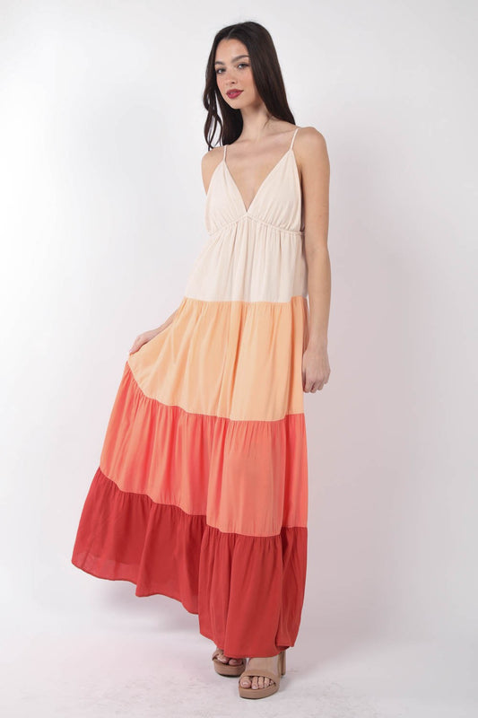 Beryl Color Block Tiered Maxi Cami Dress