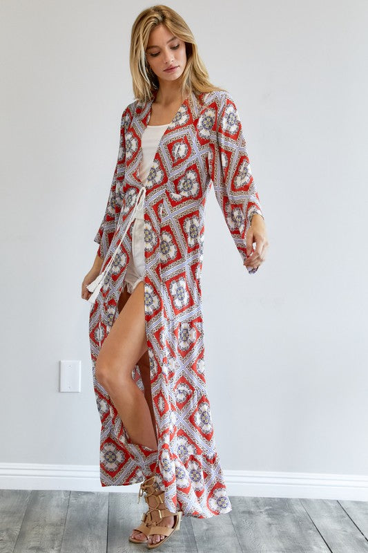 Brynlee Printed Long Sleeve Loose Kimono