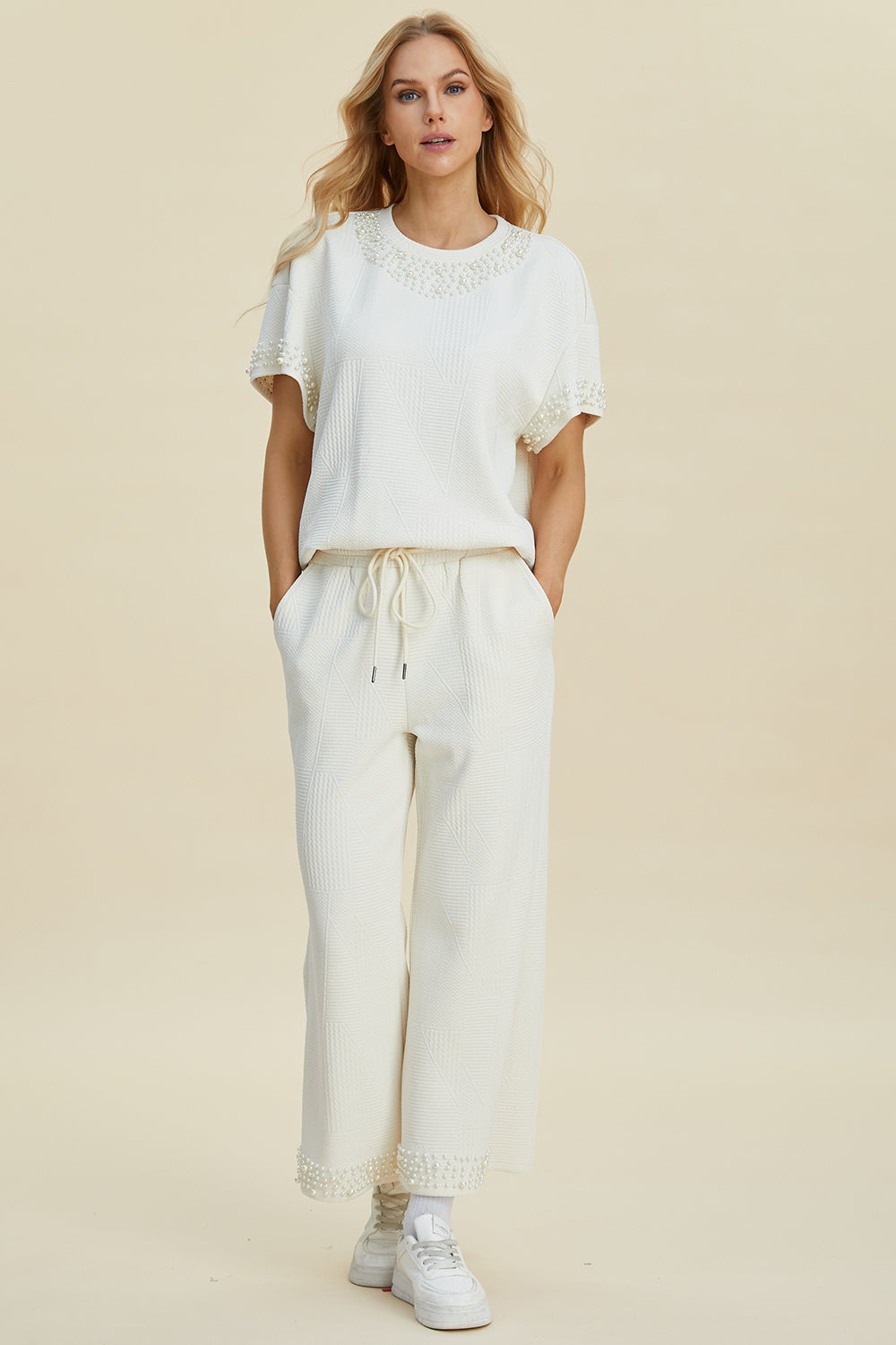 Pearl Round Neck Top and Pants Set