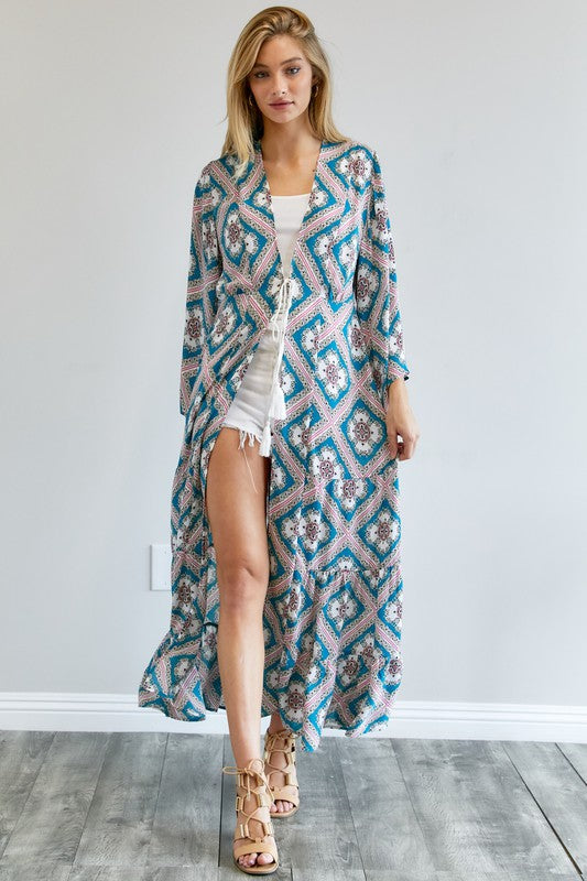 Brynlee Printed Long Sleeve Loose Kimono