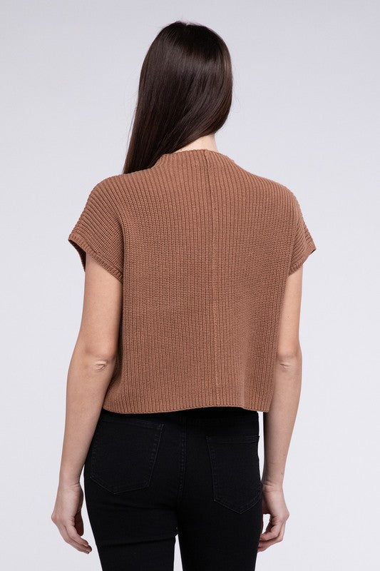 Rae Mock Neck Short Sleeve Cropped Sweater