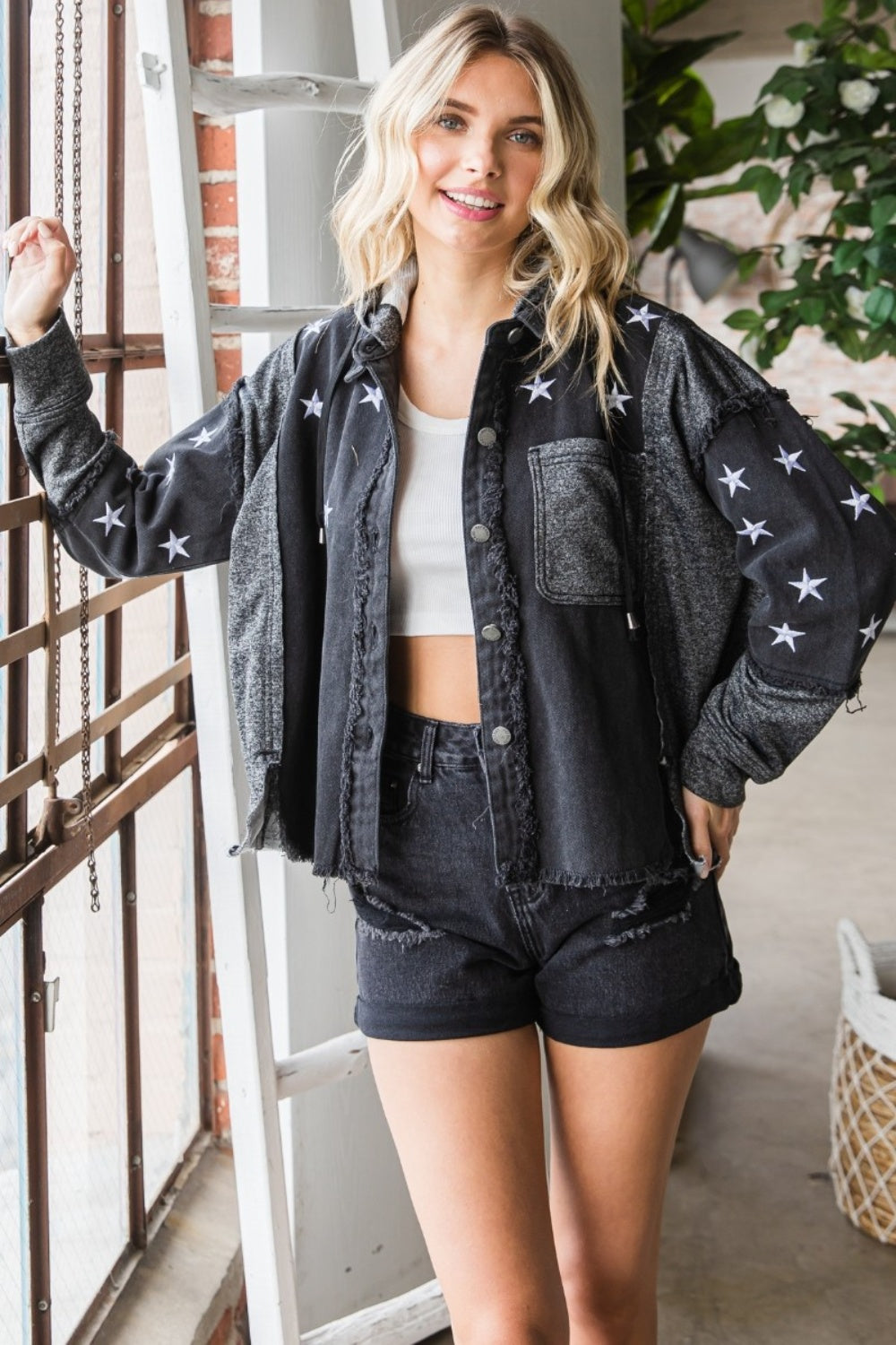 Stella Star Embroidered Hooded Denim Jacket