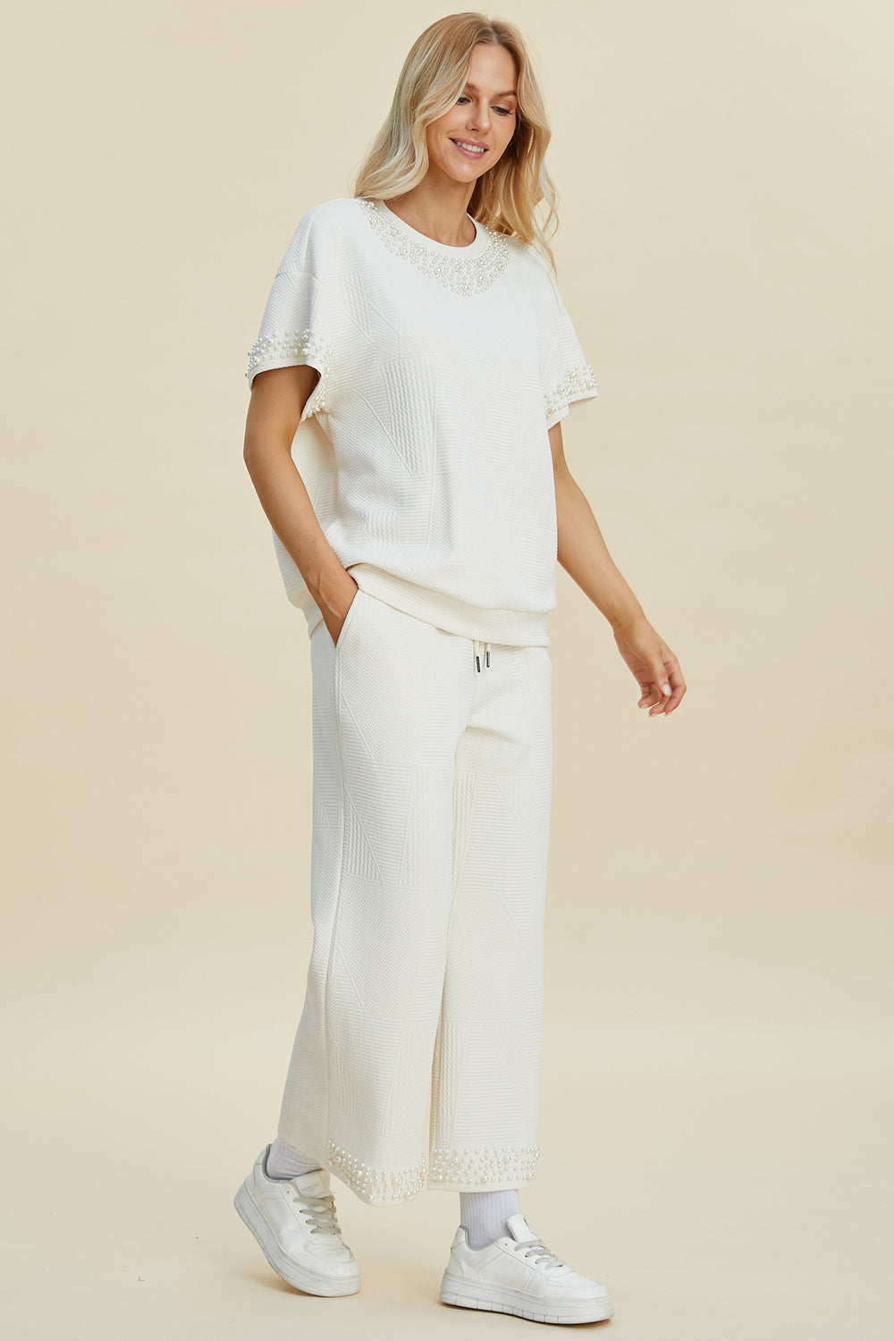 Pearl Round Neck Top and Pants Set