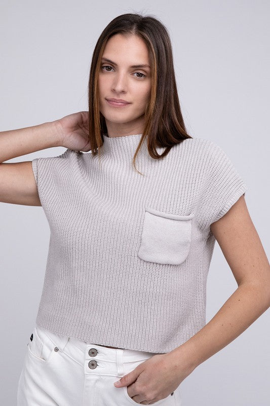 Rae Mock Neck Short Sleeve Cropped Sweater