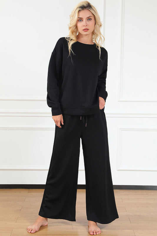 Fernley Textured Long Sleeve Top and Drawstring Pants Set