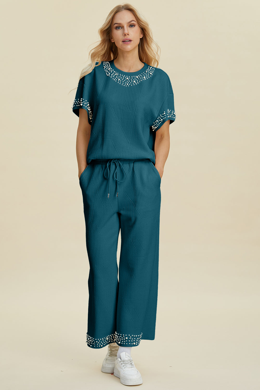 Pearl Round Neck Top and Pants Set