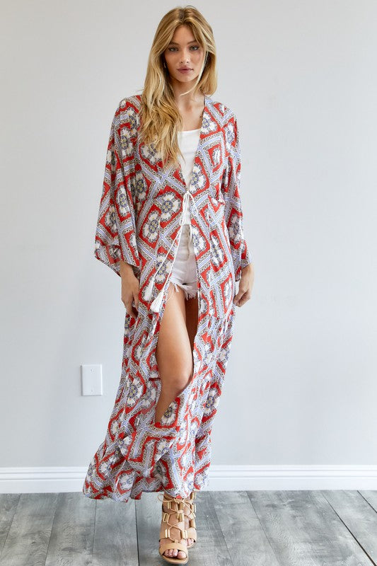 Brynlee Printed Long Sleeve Loose Kimono