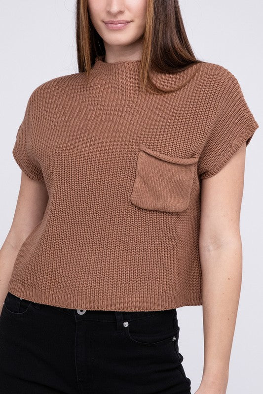 Rae Mock Neck Short Sleeve Cropped Sweater