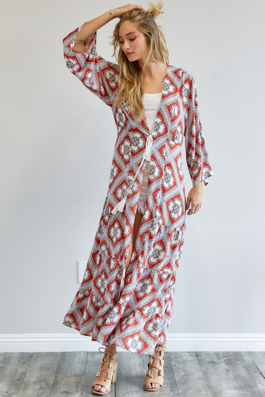 Brynlee Printed Long Sleeve Loose Kimono