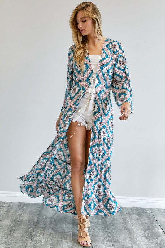 Brynlee Printed Long Sleeve Loose Kimono