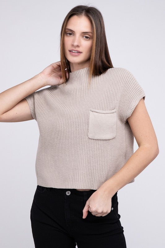 Rae Mock Neck Short Sleeve Cropped Sweater