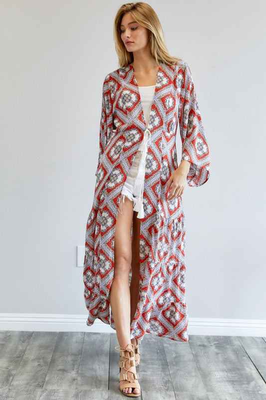 Brynlee Printed Long Sleeve Loose Kimono