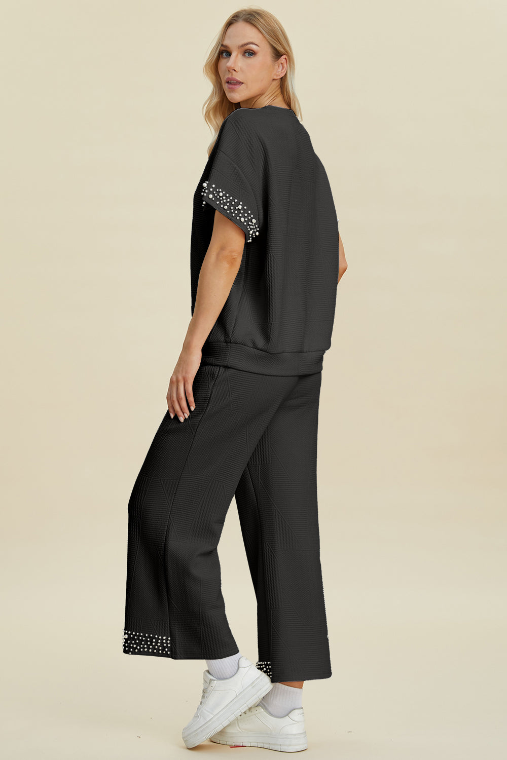 Pearl Round Neck Top and Pants Set