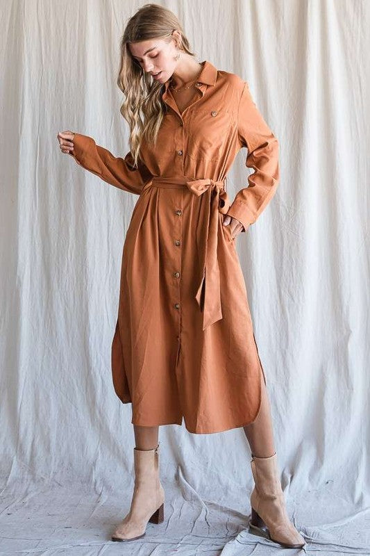 Lucy Button Down Belted Dress (Plus Size)