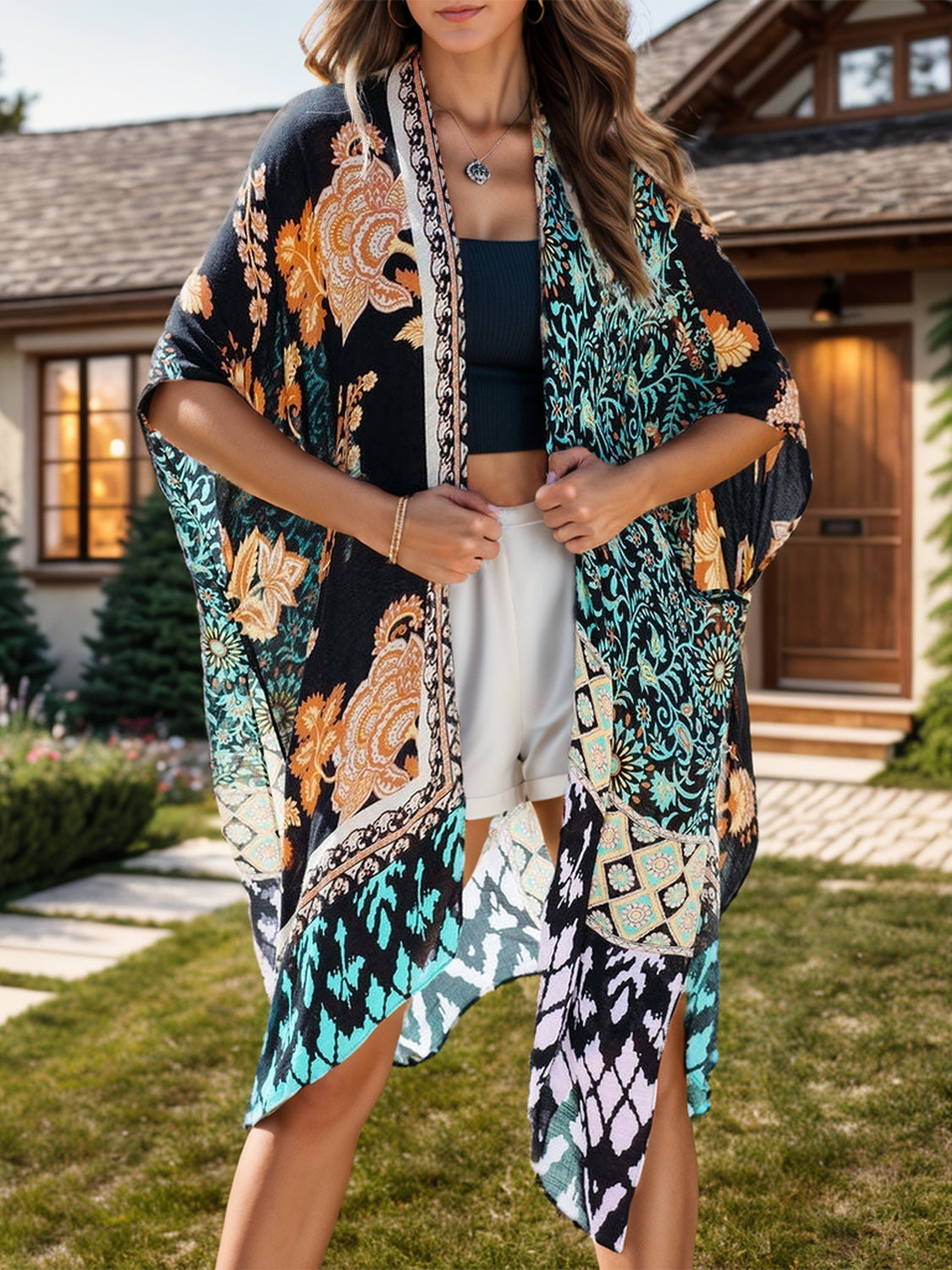 Kimmy Printed Open Front Cover-Up