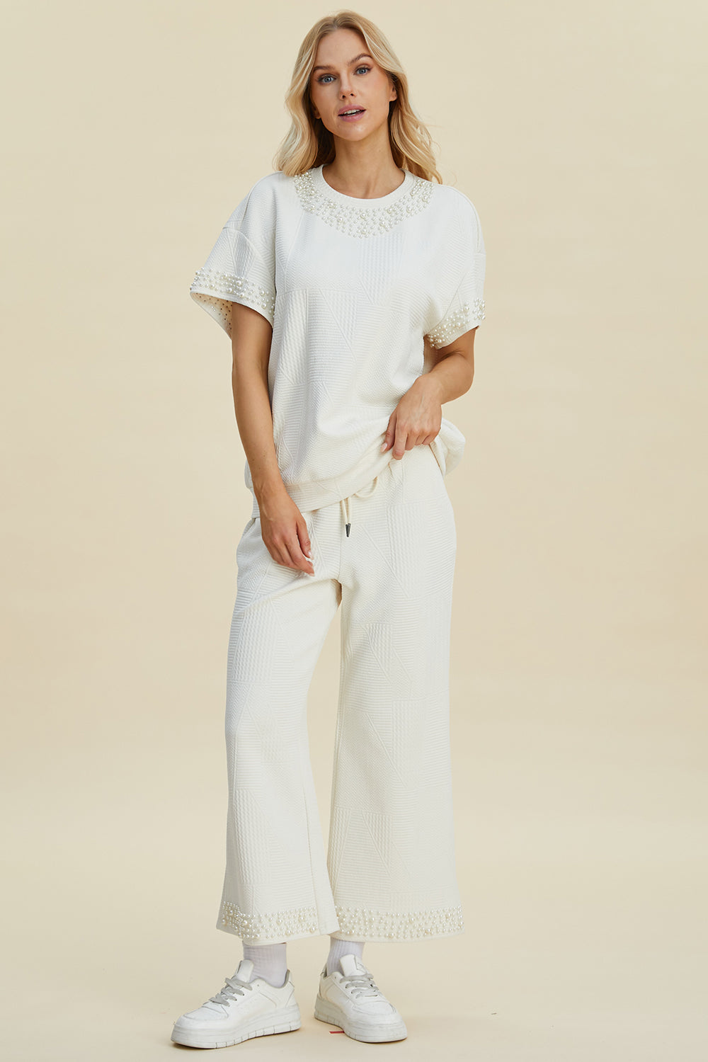 Pearl Round Neck Top and Pants Set