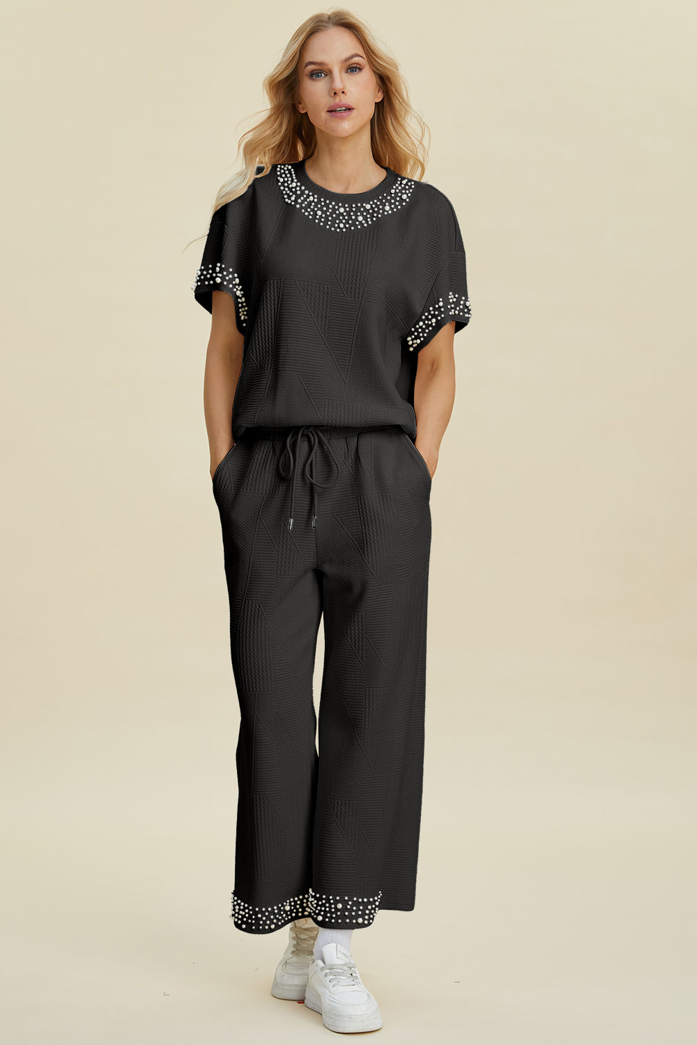 Pearl Round Neck Top and Pants Set