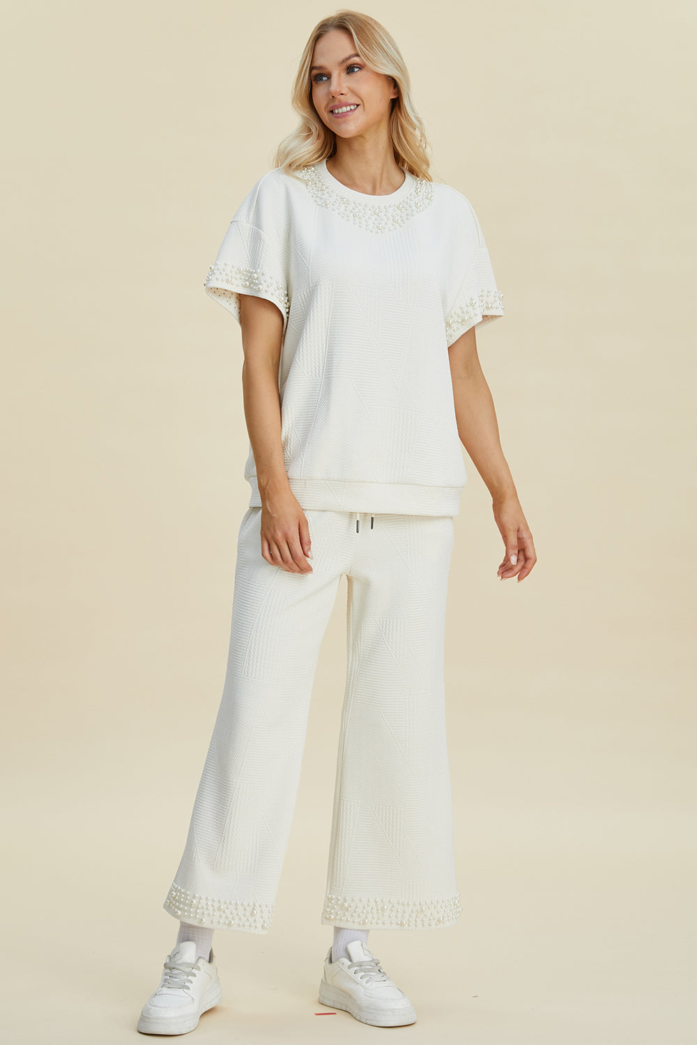 Pearl Round Neck Top and Pants Set