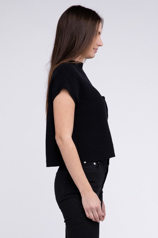 Rae Mock Neck Short Sleeve Cropped Sweater