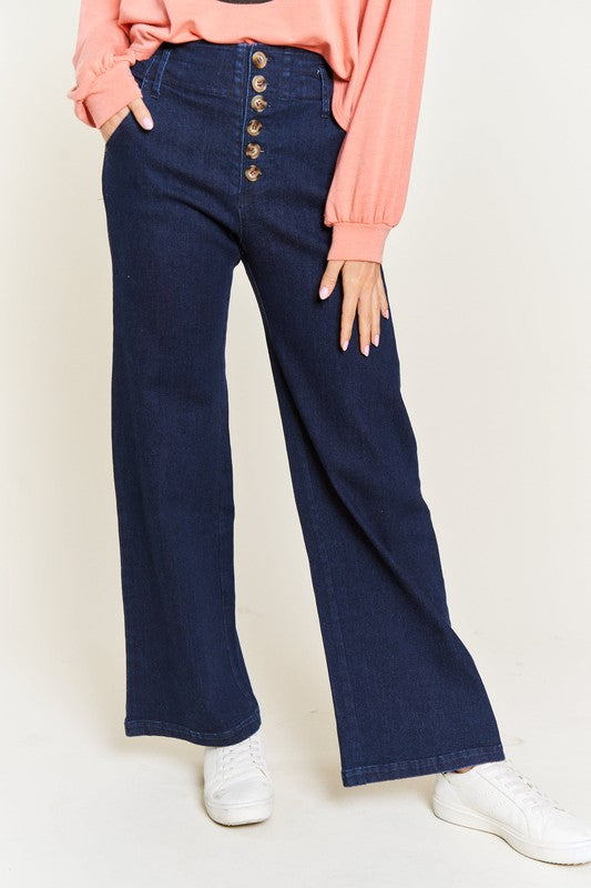 HIGH WAISTED BUTTON WIDE LEG JEANS