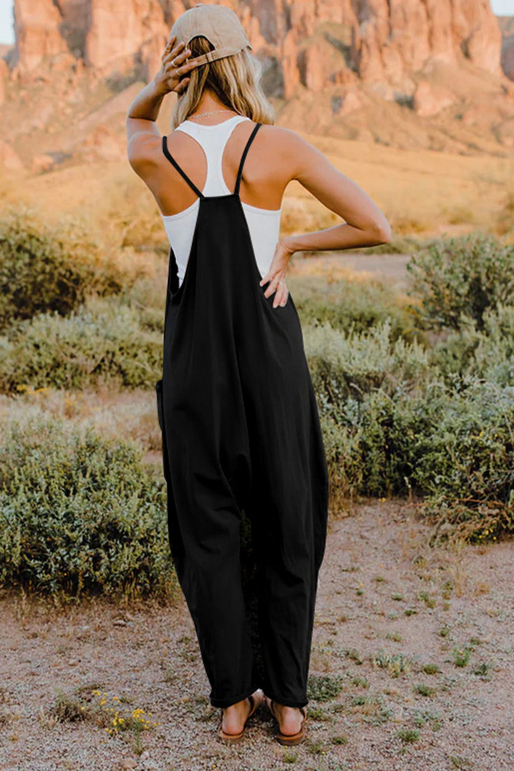 Twiggy Full Size V-Neck Sleeveless Jumpsuit with Pockets