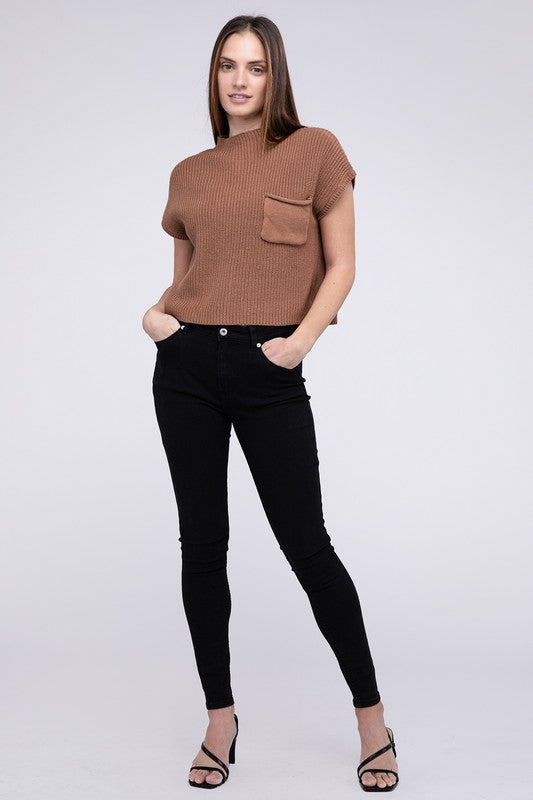 Rae Mock Neck Short Sleeve Cropped Sweater