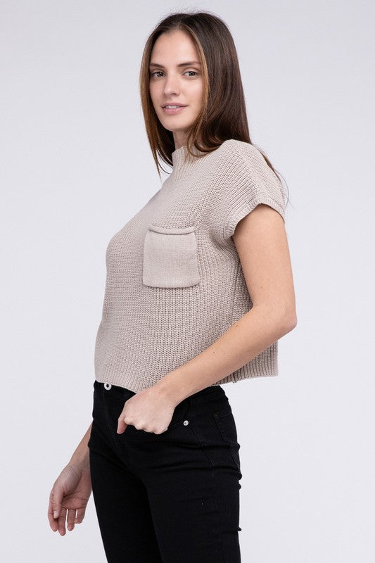 Rae Mock Neck Short Sleeve Cropped Sweater