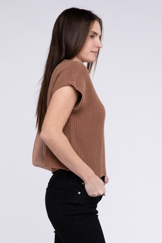 Rae Mock Neck Short Sleeve Cropped Sweater