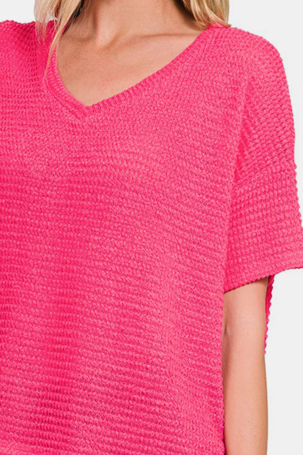 Jackie Drop Shoulder Short Sleeve Jacquard Knit Top