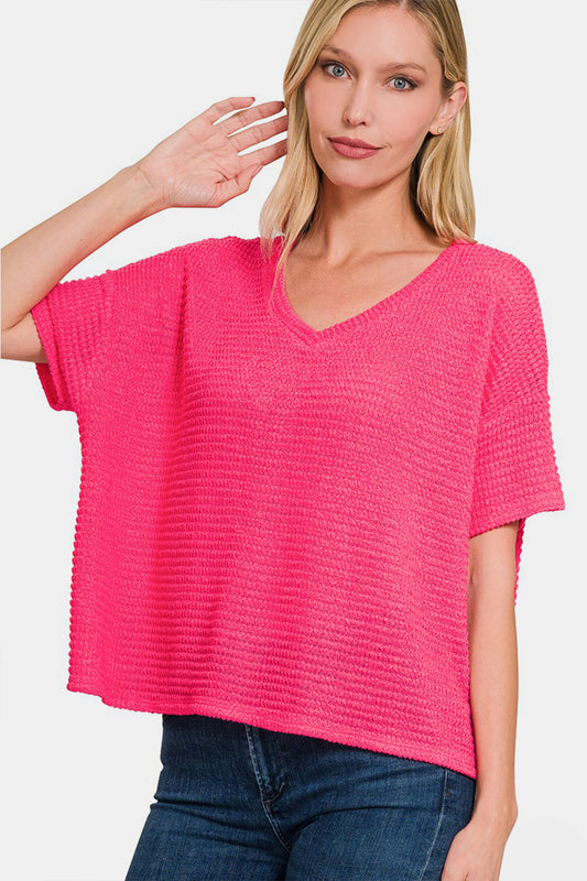 Jackie Drop Shoulder Short Sleeve Jacquard Knit Top