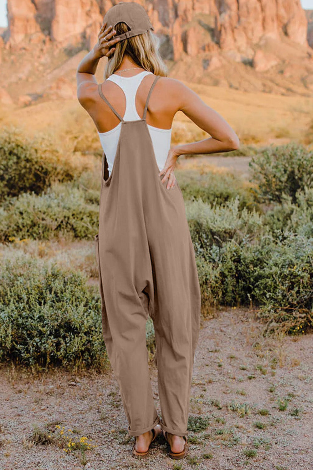 Twiggy Full Size V-Neck Sleeveless Jumpsuit with Pockets