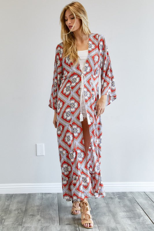 Brynlee Printed Long Sleeve Loose Kimono