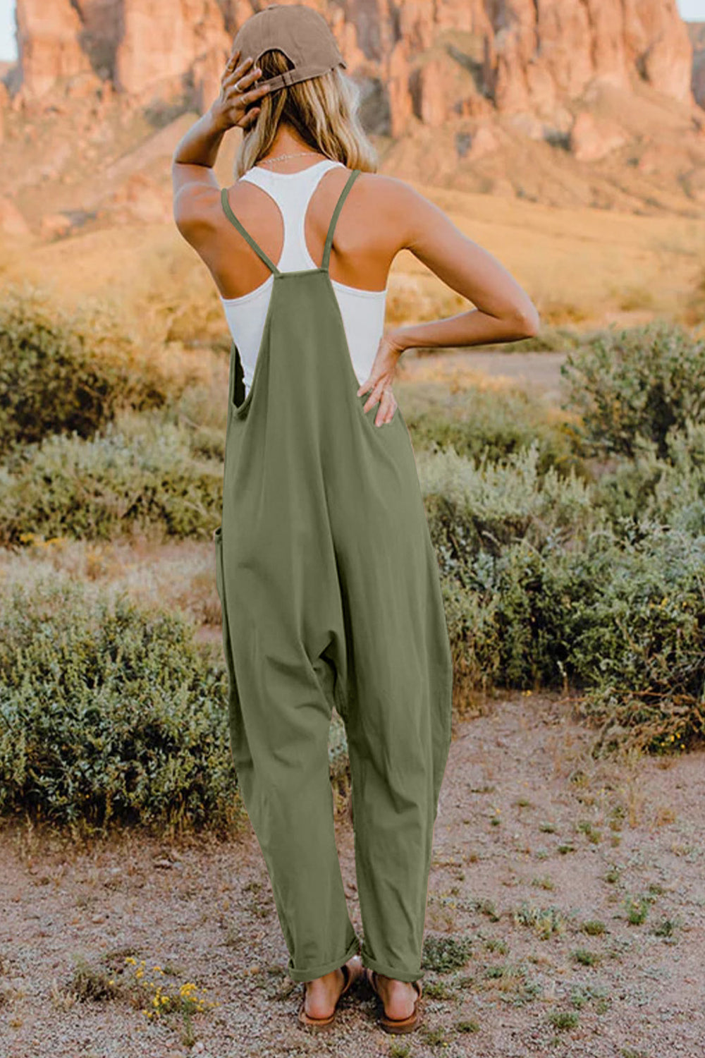 Twiggy Full Size V-Neck Sleeveless Jumpsuit with Pockets